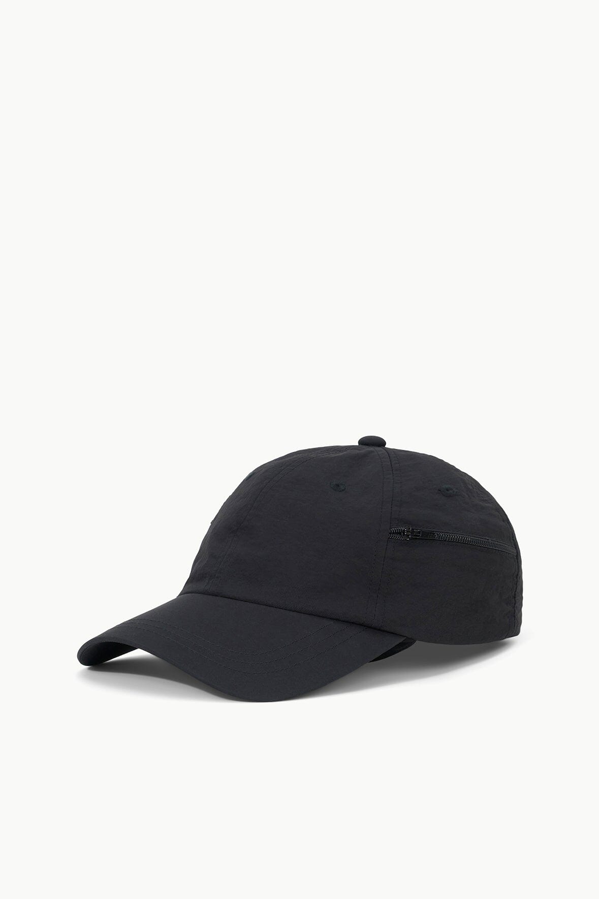 Paulie Adjustable Nylon Baseball Hat with Zip Pocket - Black