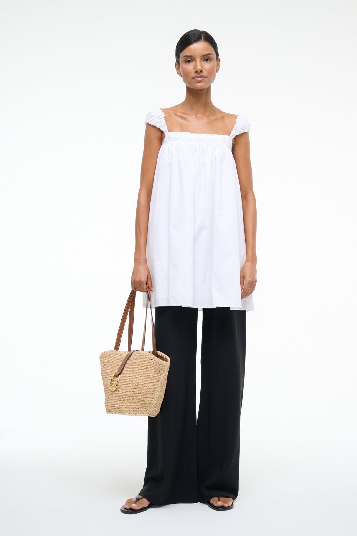 White Mini Babydoll Dress with Ruched Details | Beau Dress