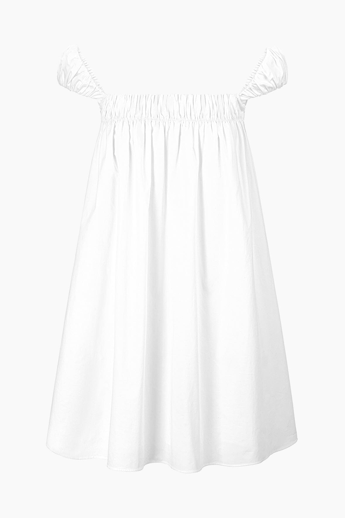 White Mini Babydoll Dress with Ruched Details | Beau Dress