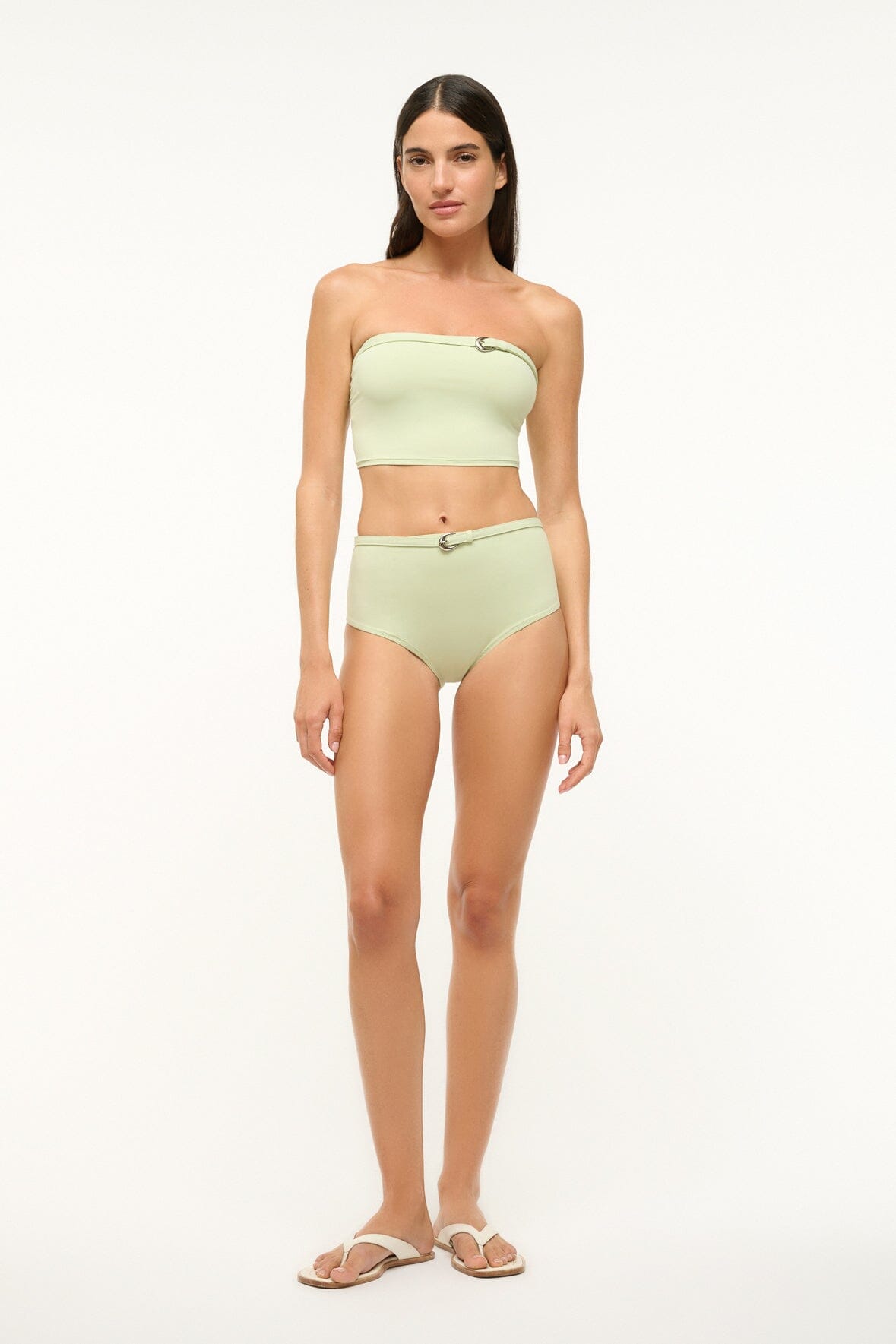High-Rise Belted Wailea Bikini Bottom in Pale Jade | Moon-Buckle Detail