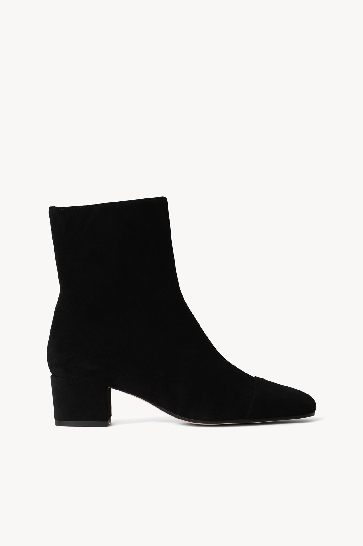 Aimee Black Suede Ankle Booties with Block Heel & Side Zipper