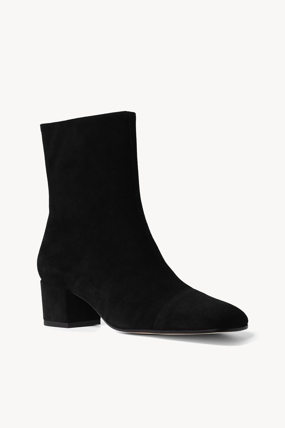 Aimee Black Suede Ankle Booties with Block Heel & Side Zipper