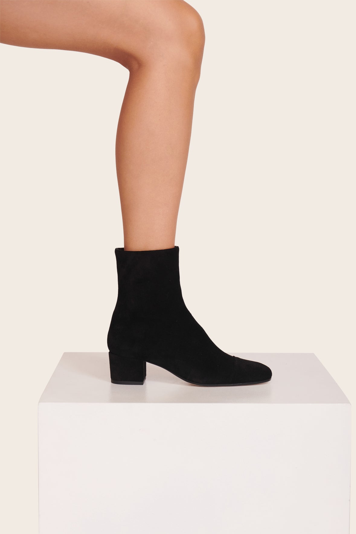 Aimee Black Suede Ankle Booties with Block Heel & Side Zipper