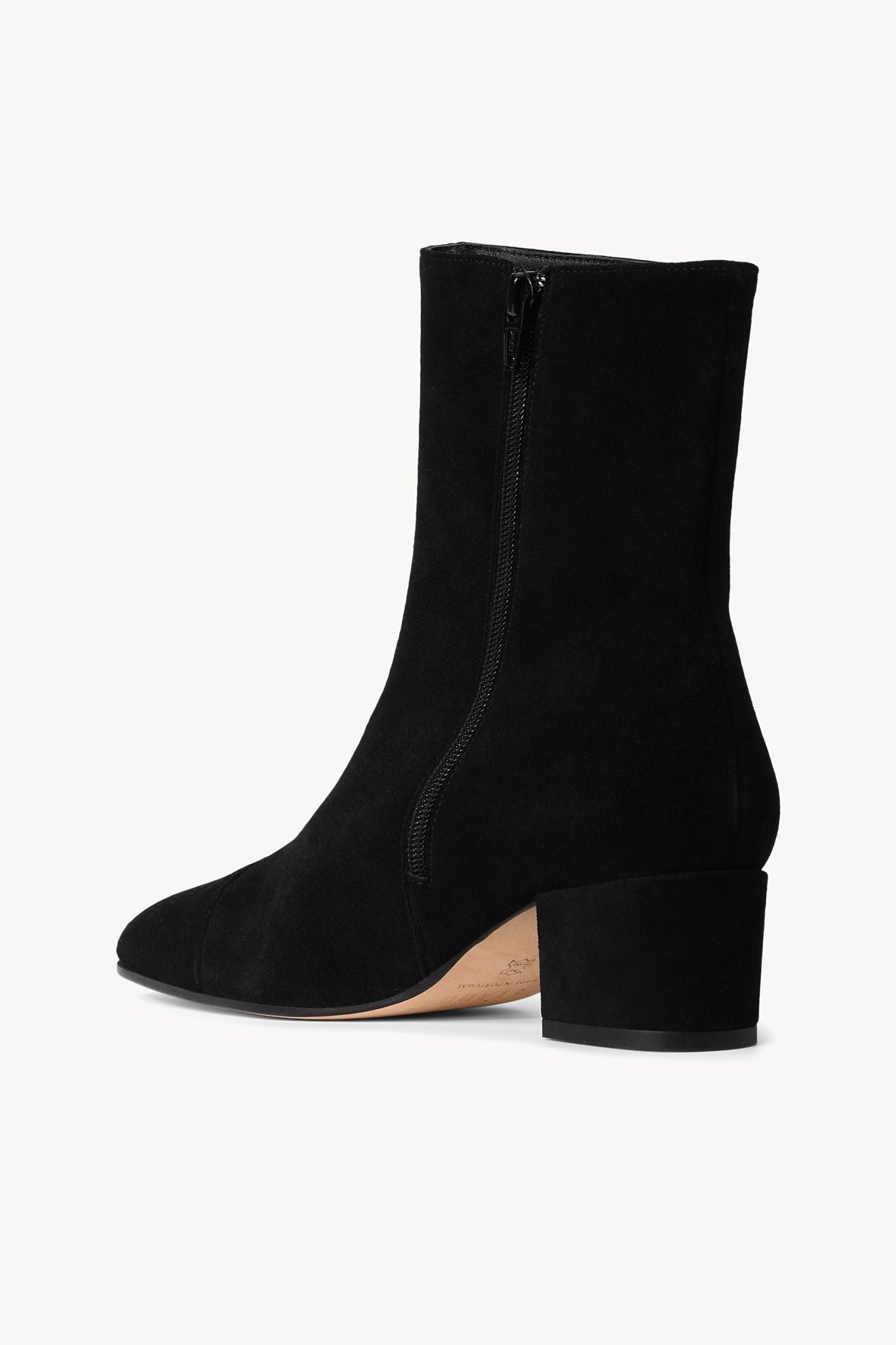 Aimee Black Suede Ankle Booties with Block Heel & Side Zipper