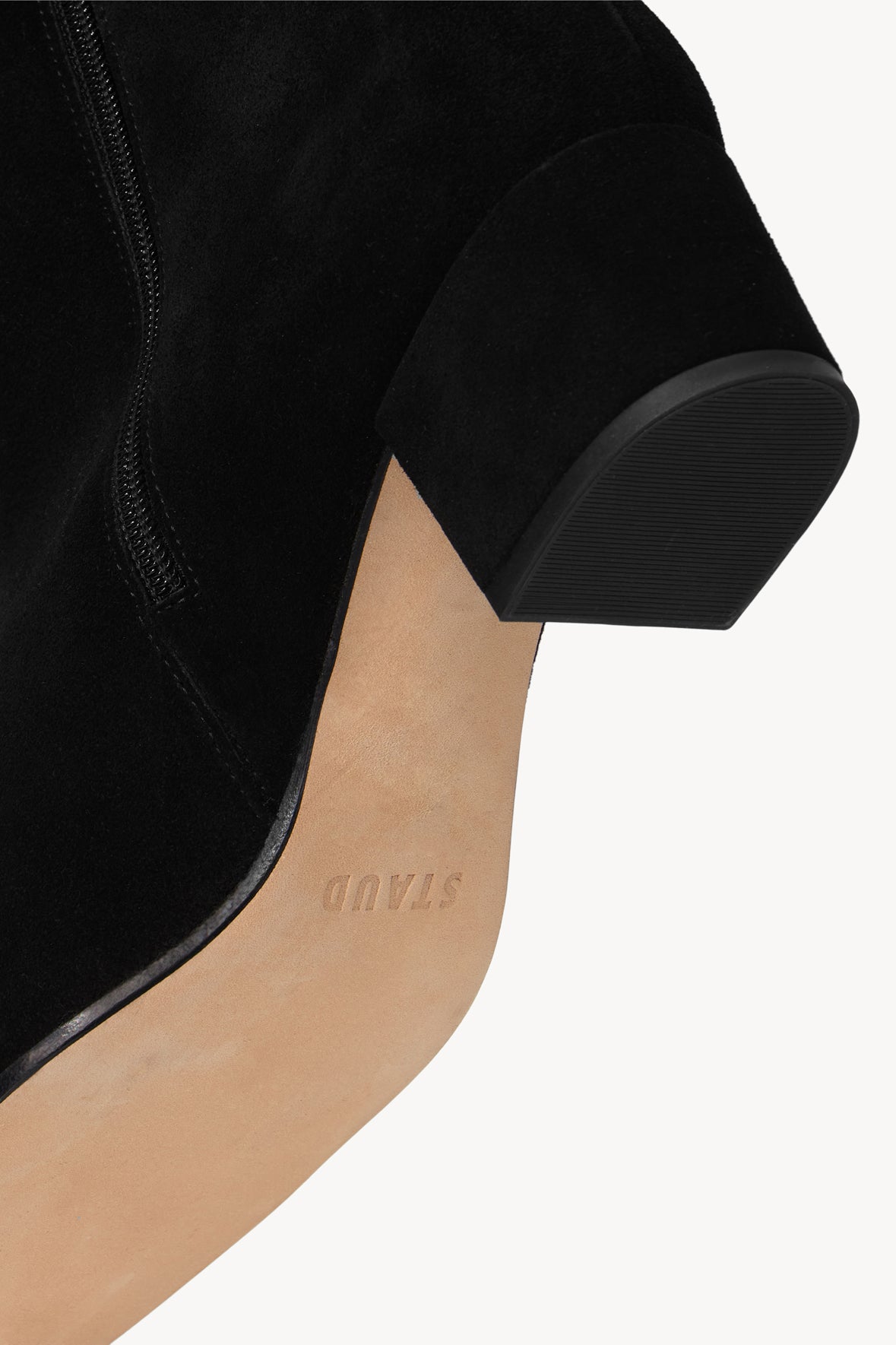 Aimee Black Suede Ankle Booties with Block Heel & Side Zipper