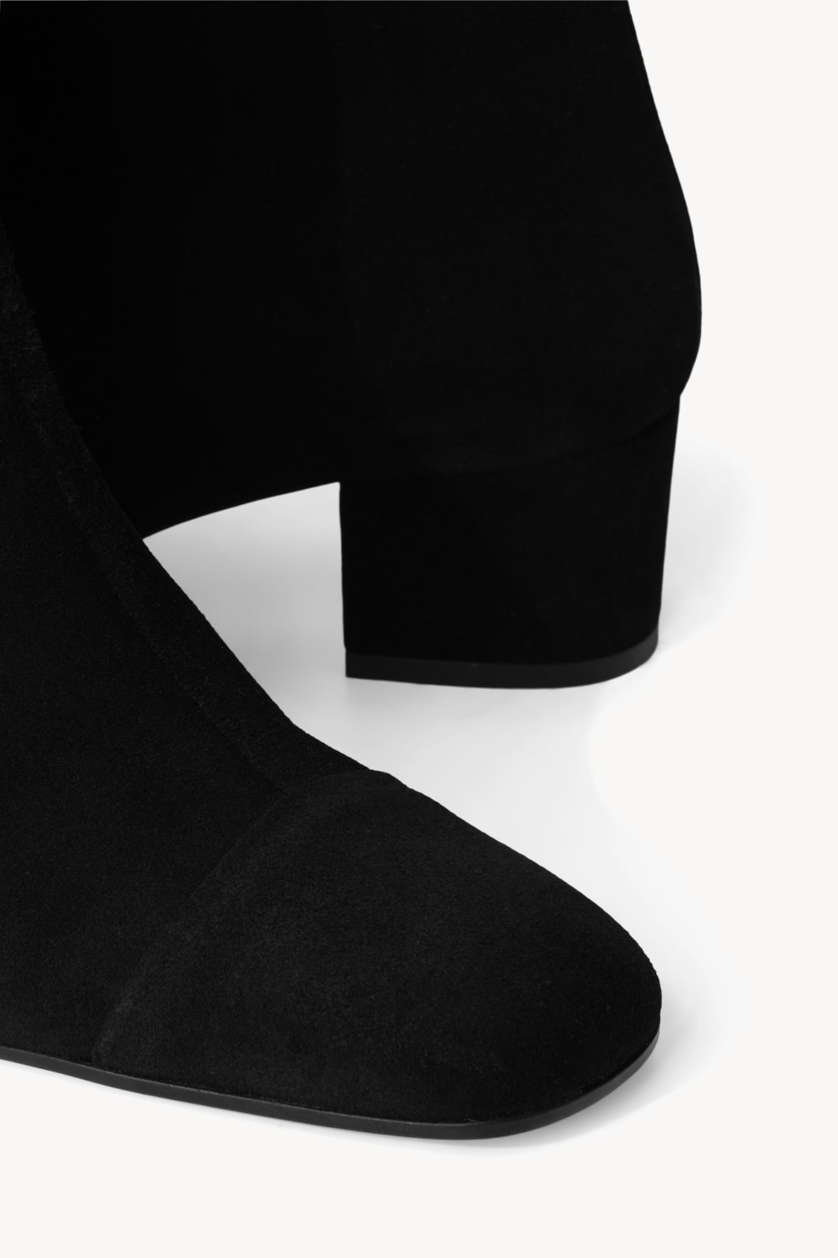 Aimee Black Suede Ankle Booties with Block Heel & Side Zipper