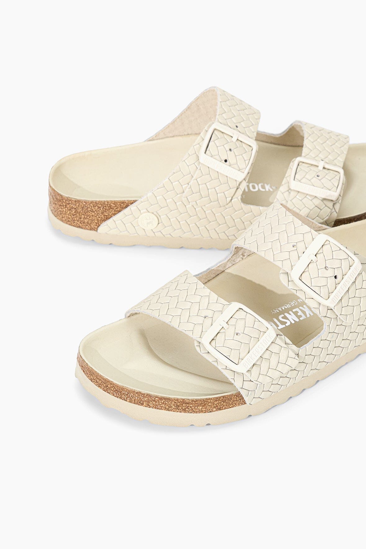 Birkenstock Arizona Woven Leather Sandals in Ecru