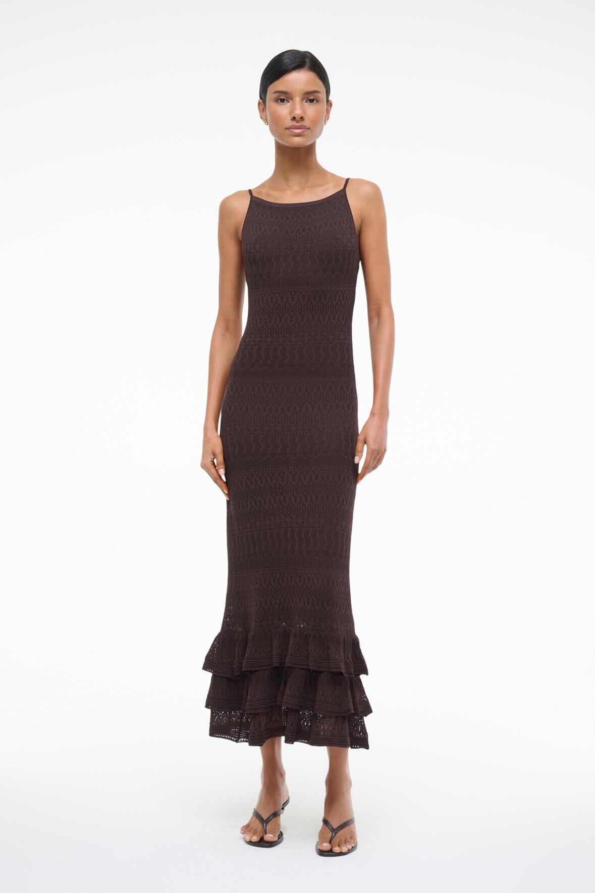 Bliss Earth Midi Dress - Sheer Knit with Ruffle Hem
