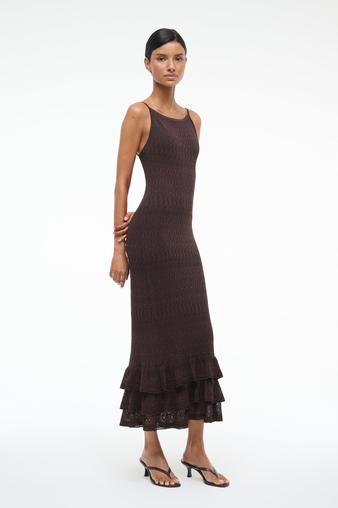 Bliss Earth Midi Dress - Sheer Knit with Ruffle Hem