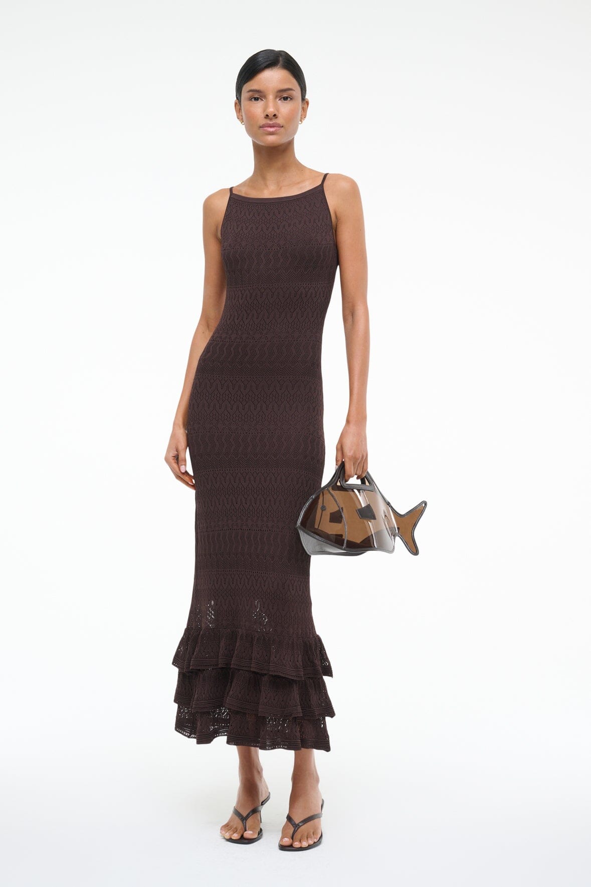 Bliss Earth Midi Dress - Sheer Knit with Ruffle Hem
