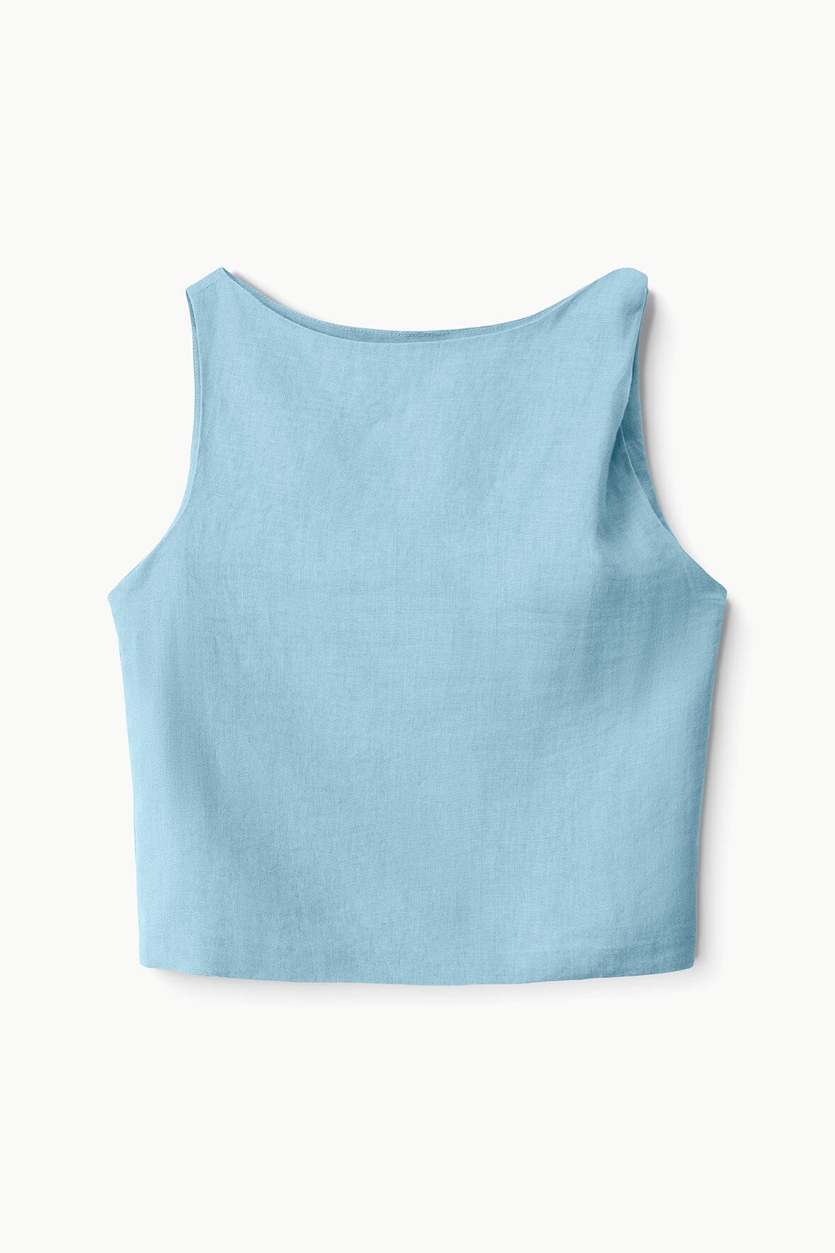 Boat Neck Linen Top in Slate Blue with Shoulder Twist Detail