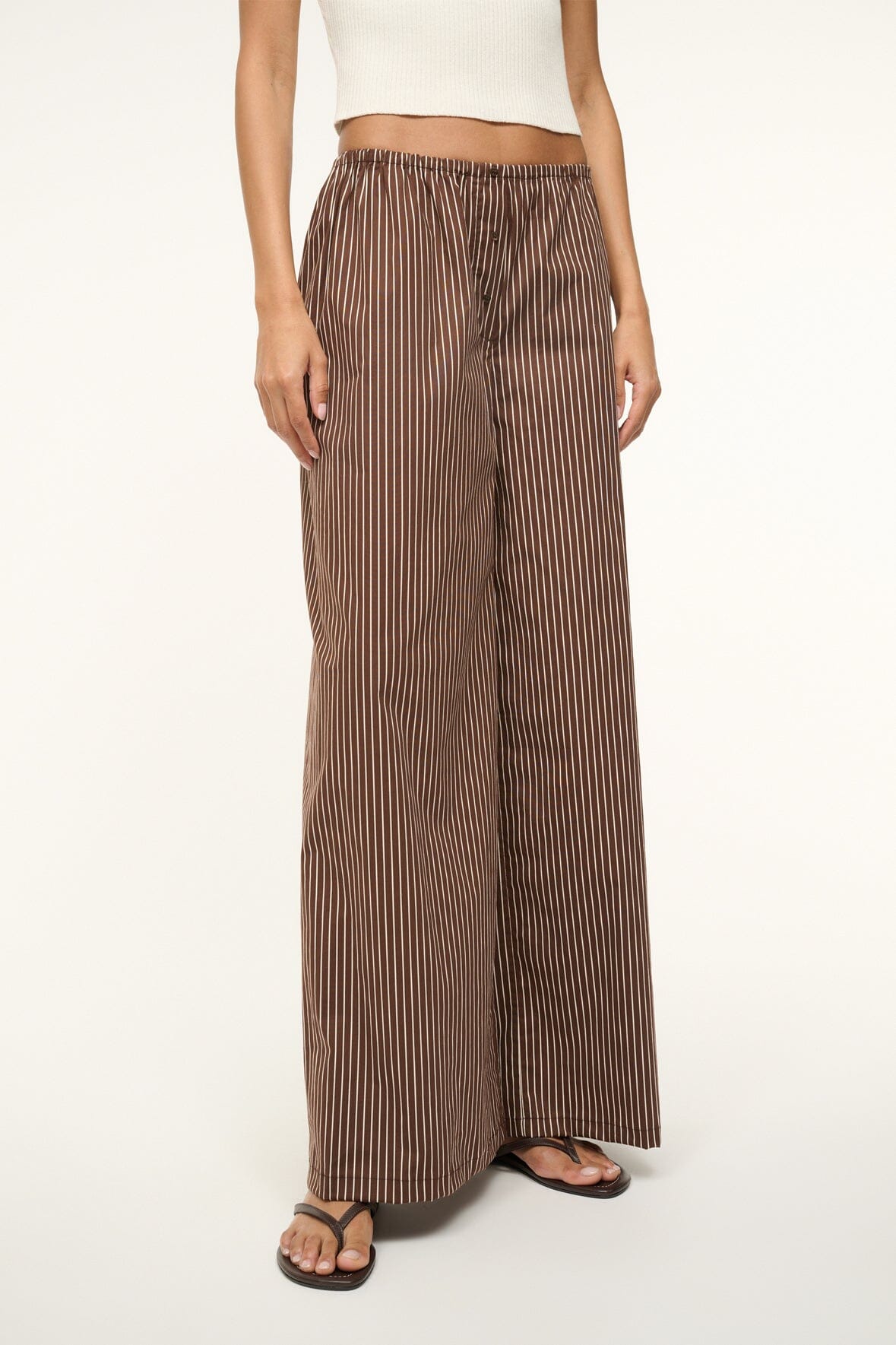 Bonfire Wide Leg Cotton Poplin Pants - Dark Oak Micro Stripe