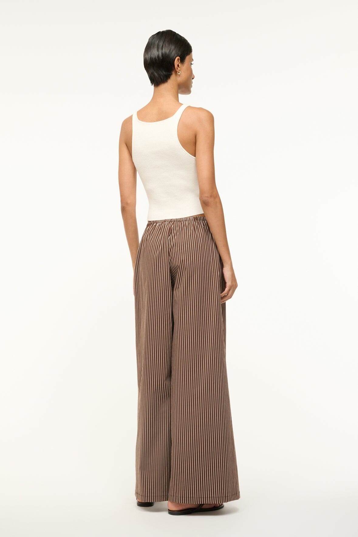Bonfire Wide Leg Cotton Poplin Pants - Dark Oak Micro Stripe