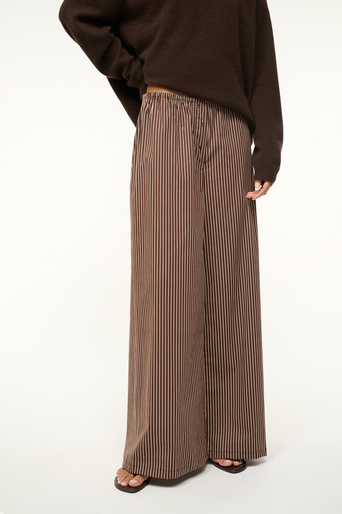 Bonfire Wide Leg Cotton Poplin Pants - Dark Oak Micro Stripe