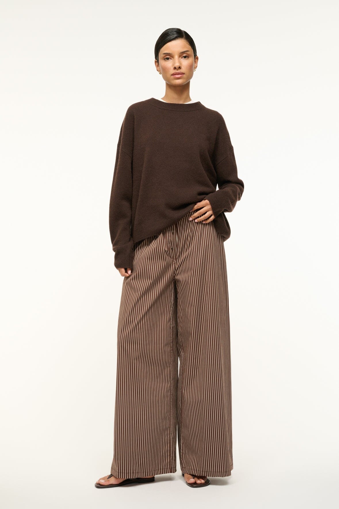 Bonfire Wide Leg Cotton Poplin Pants - Dark Oak Micro Stripe