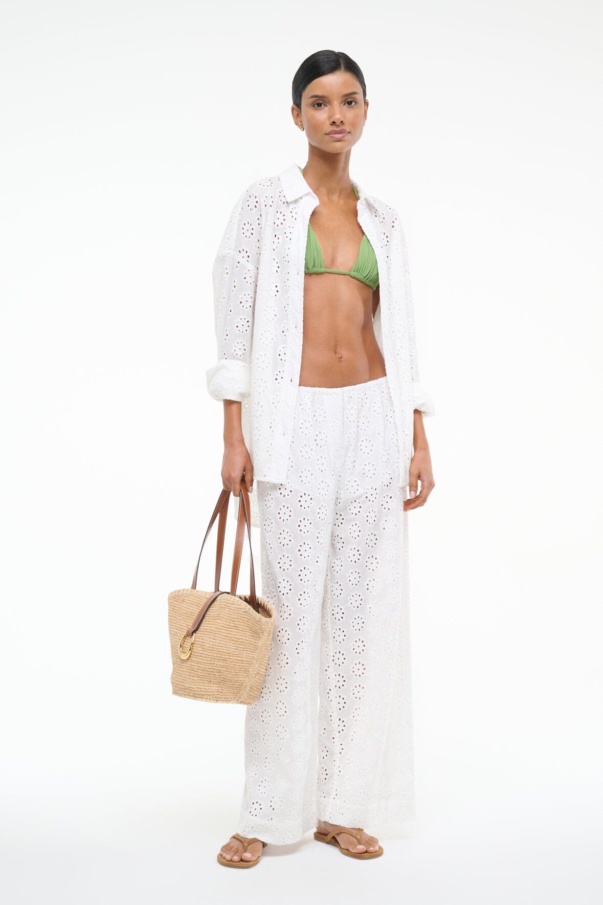 Bonfire Cotton Voile Wide Leg Pants with Eyelet Detail