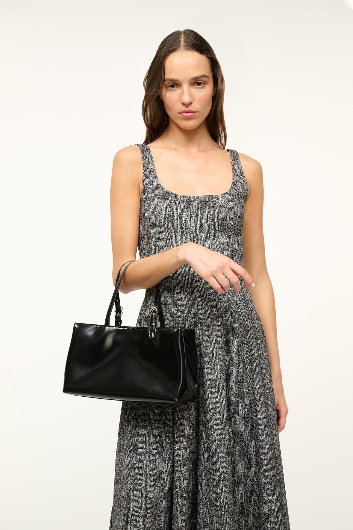 Brando Black Leather Handbag with Adjustable Handles & Moon Buckle