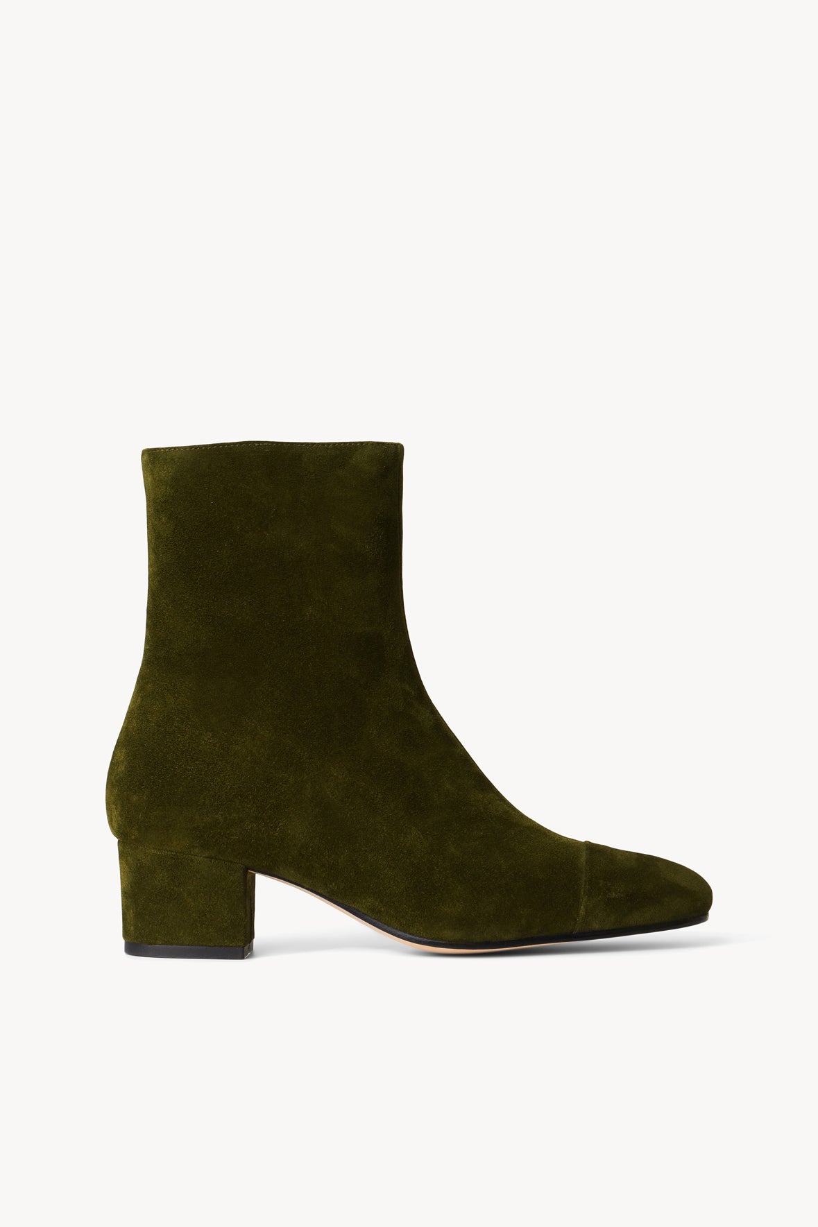 Aimee Olive Suede Ankle Booties with Block Heel & Side Zipper