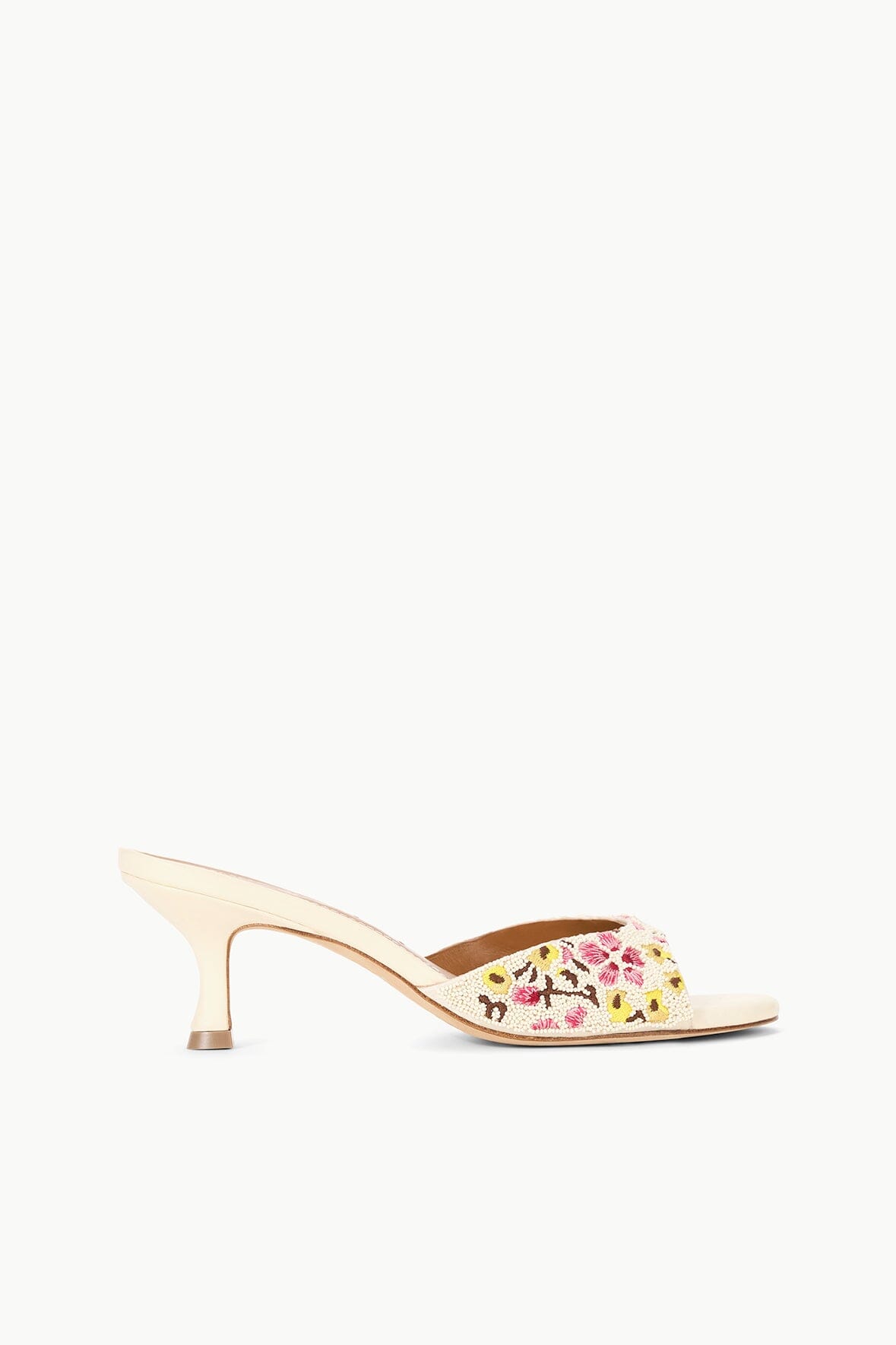 Brigitte Beaded Floral Satin Mule - Open-Toe Kitten Heel