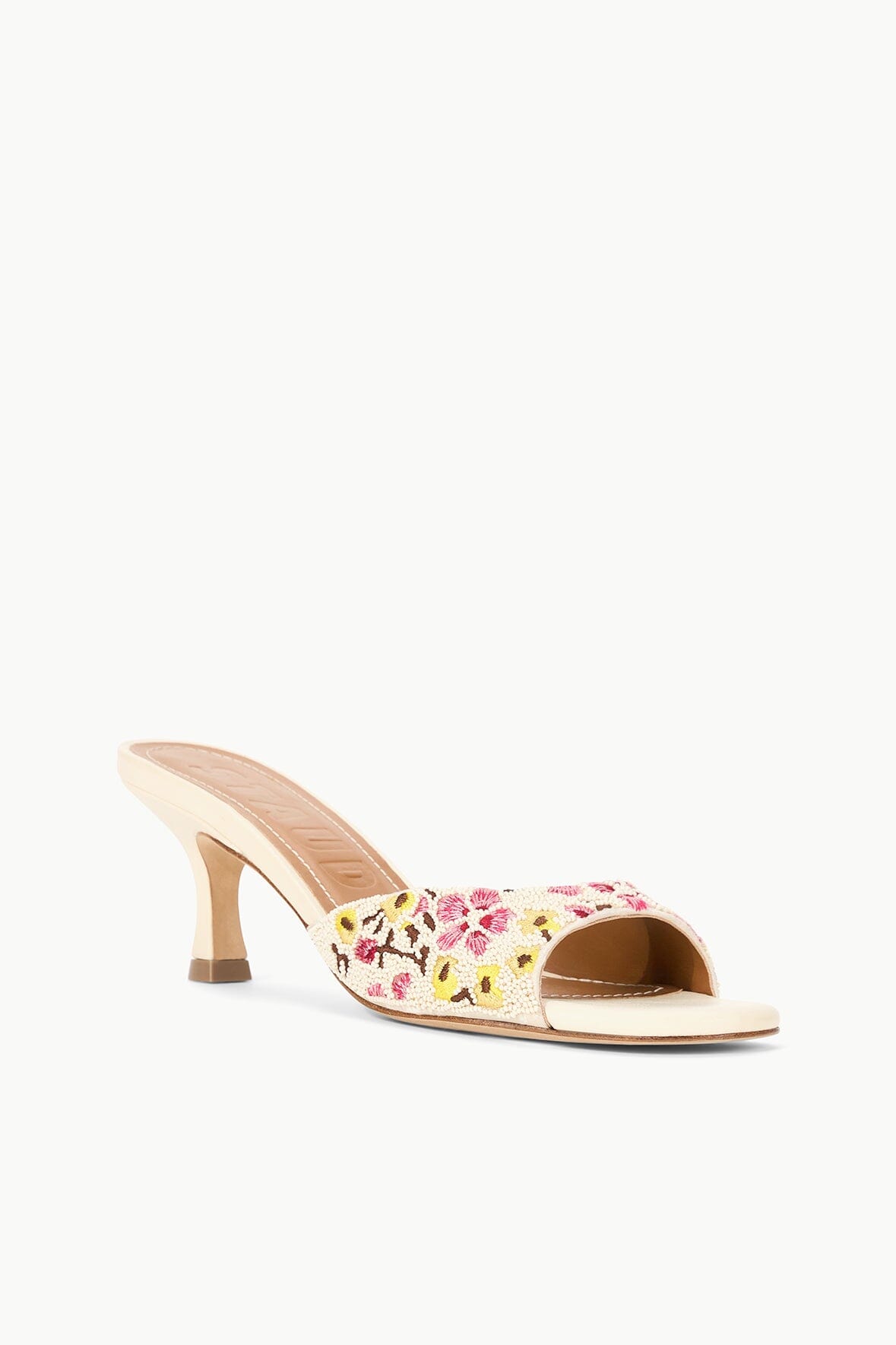 Brigitte Beaded Floral Satin Mule - Open-Toe Kitten Heel