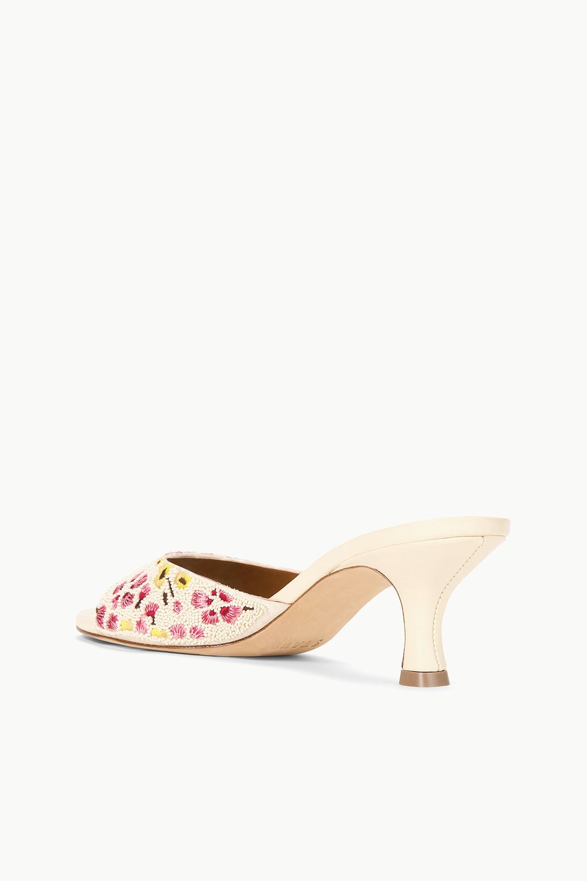 Brigitte Beaded Floral Satin Mule - Open-Toe Kitten Heel