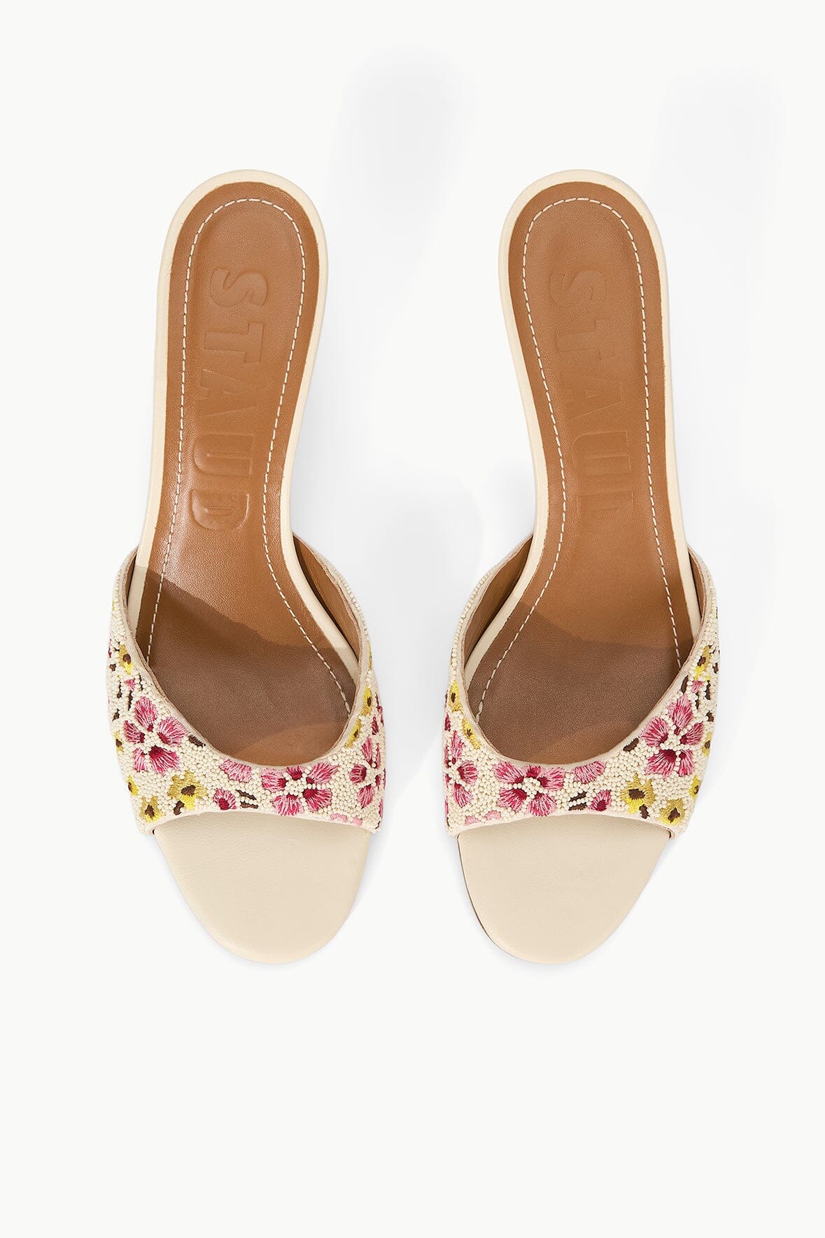Brigitte Beaded Floral Satin Mule - Open-Toe Kitten Heel