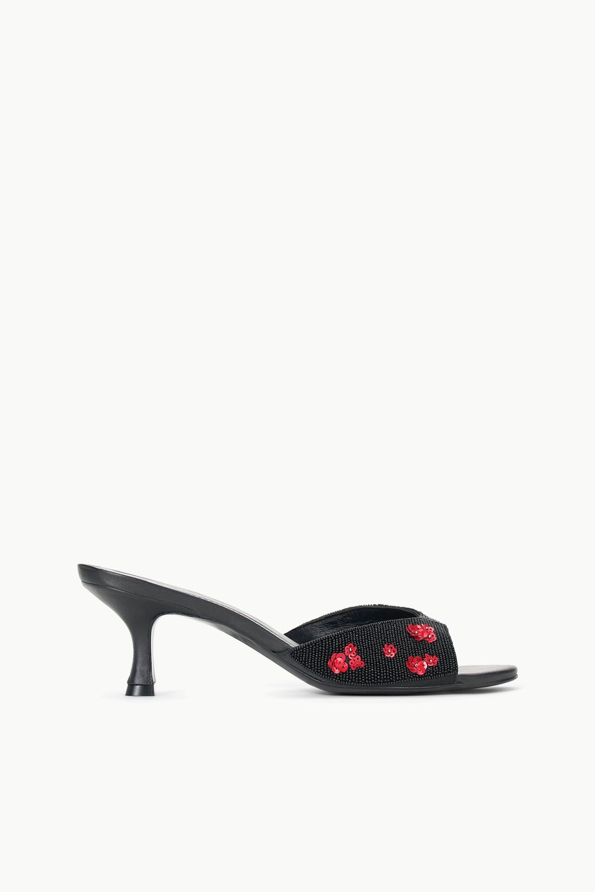 Brigitte Beaded Satin Mule Sandals with Kitten Heel