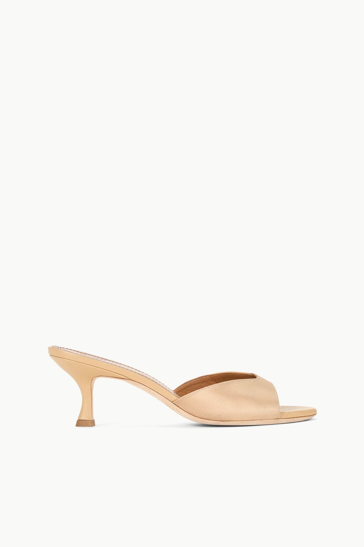 Brigitte Satin Mule Sandals with Kitten Heel | Camel