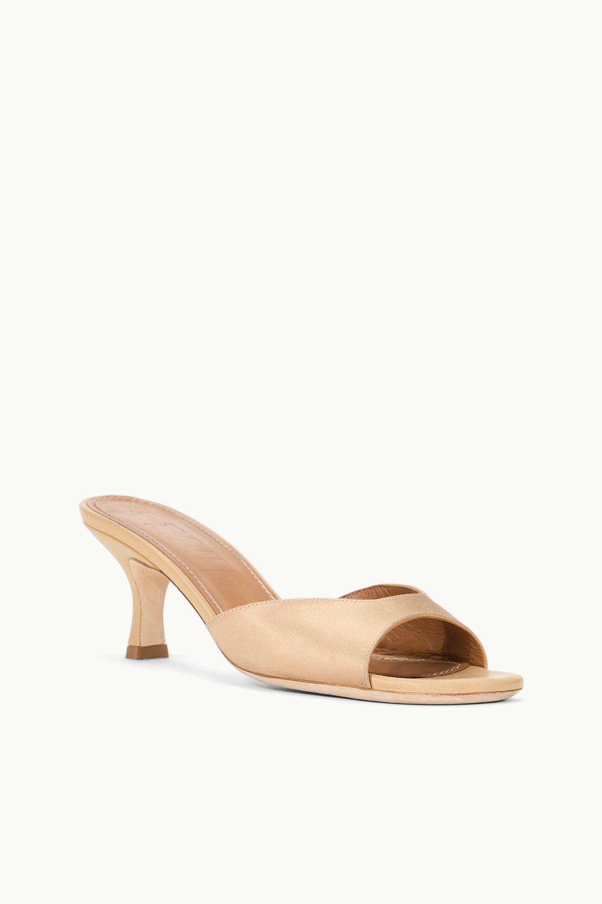 Brigitte Satin Mule Sandals with Kitten Heel | Camel