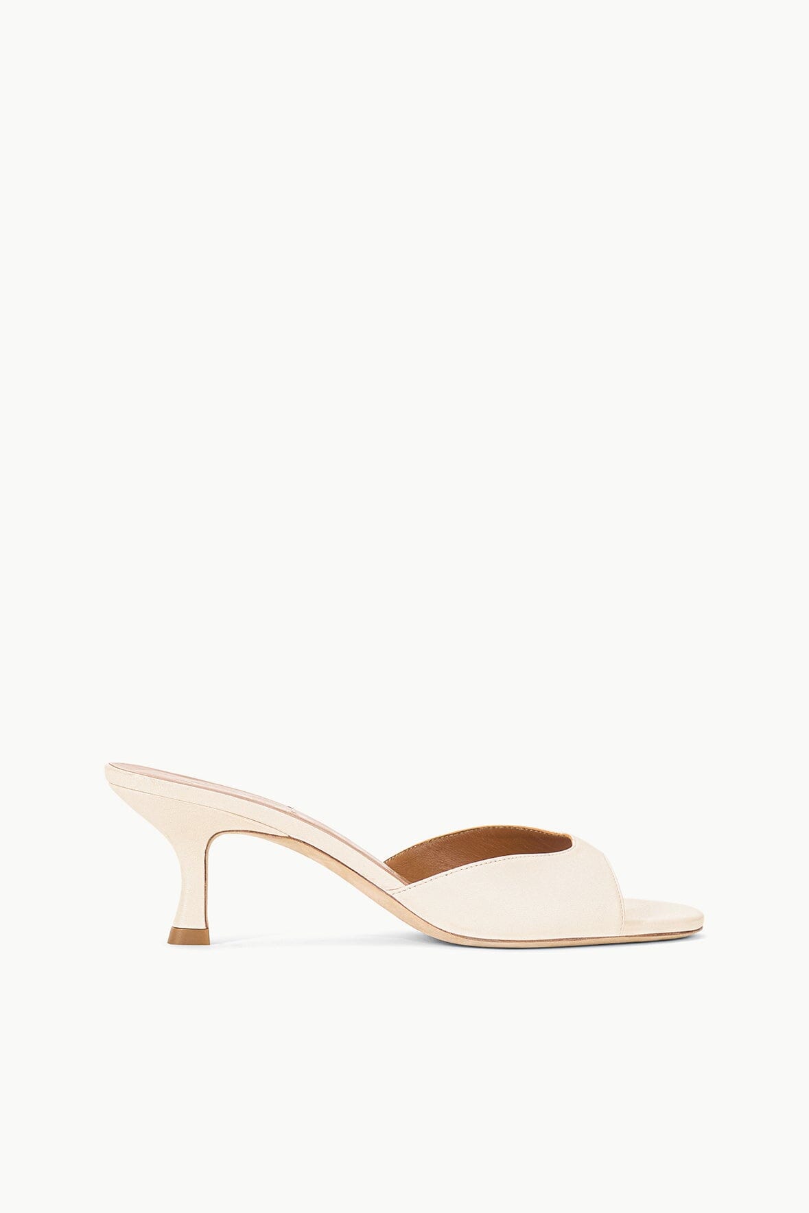 Brigitte Cream Leather Kitten Heel Mules | Open-Toe Nappa Leather