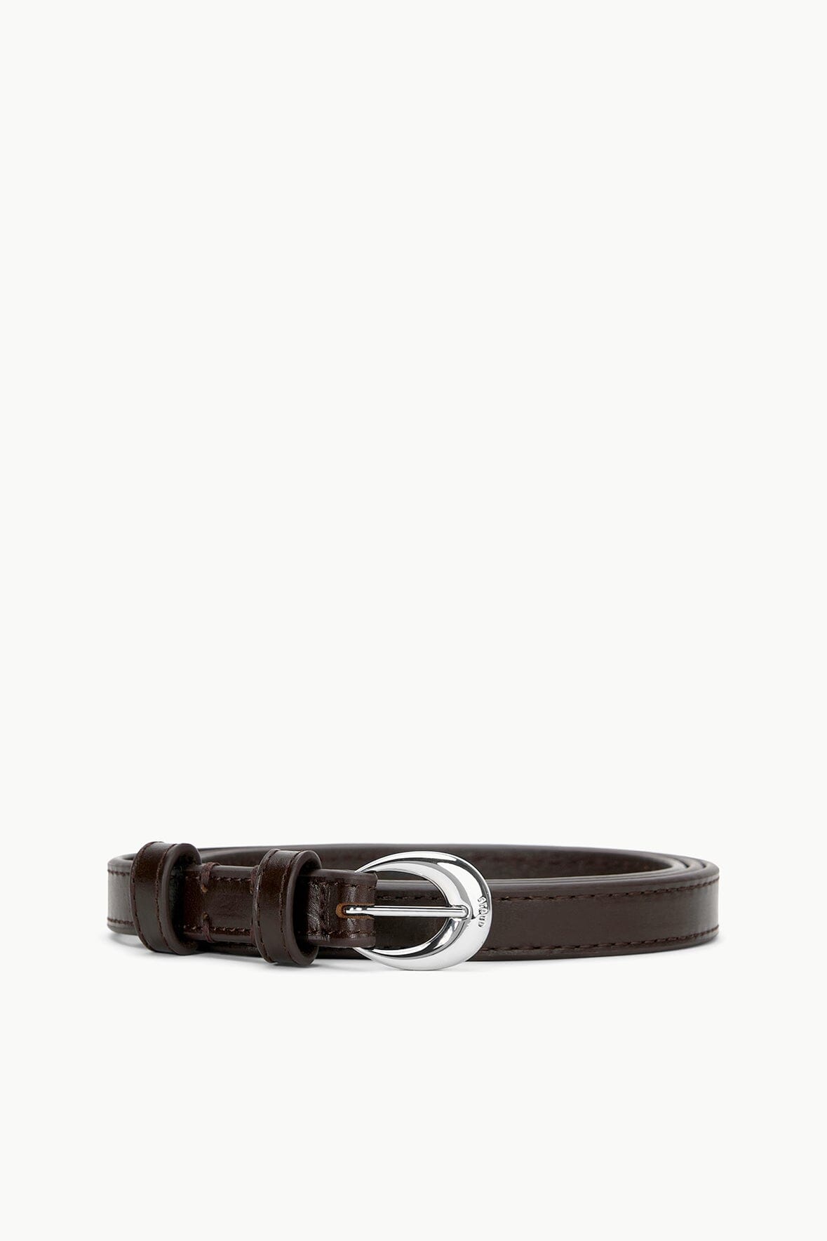 Slim Leather Belt with Moon Buckle - 13mm Mahogany Silver