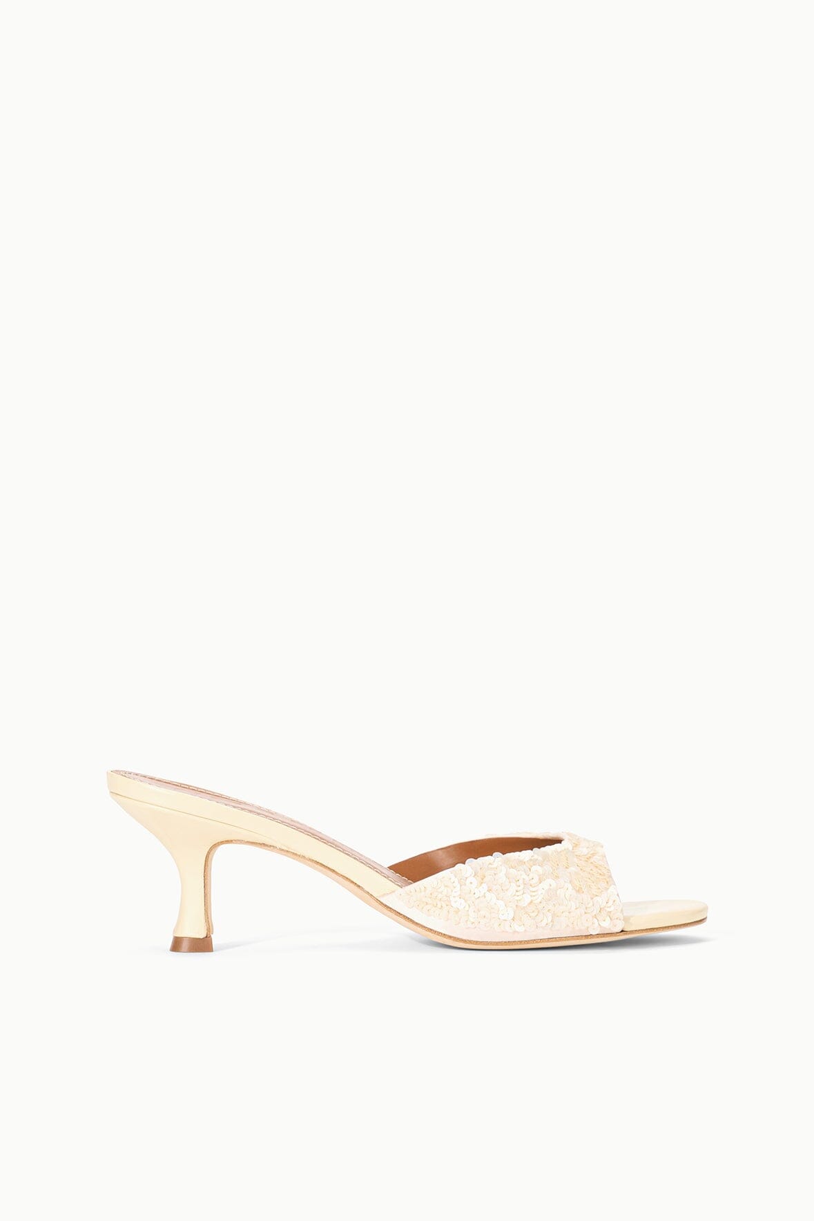 Brigitte Cream Sequin Kitten Heel Mules | Open-Toe Nappa Leather