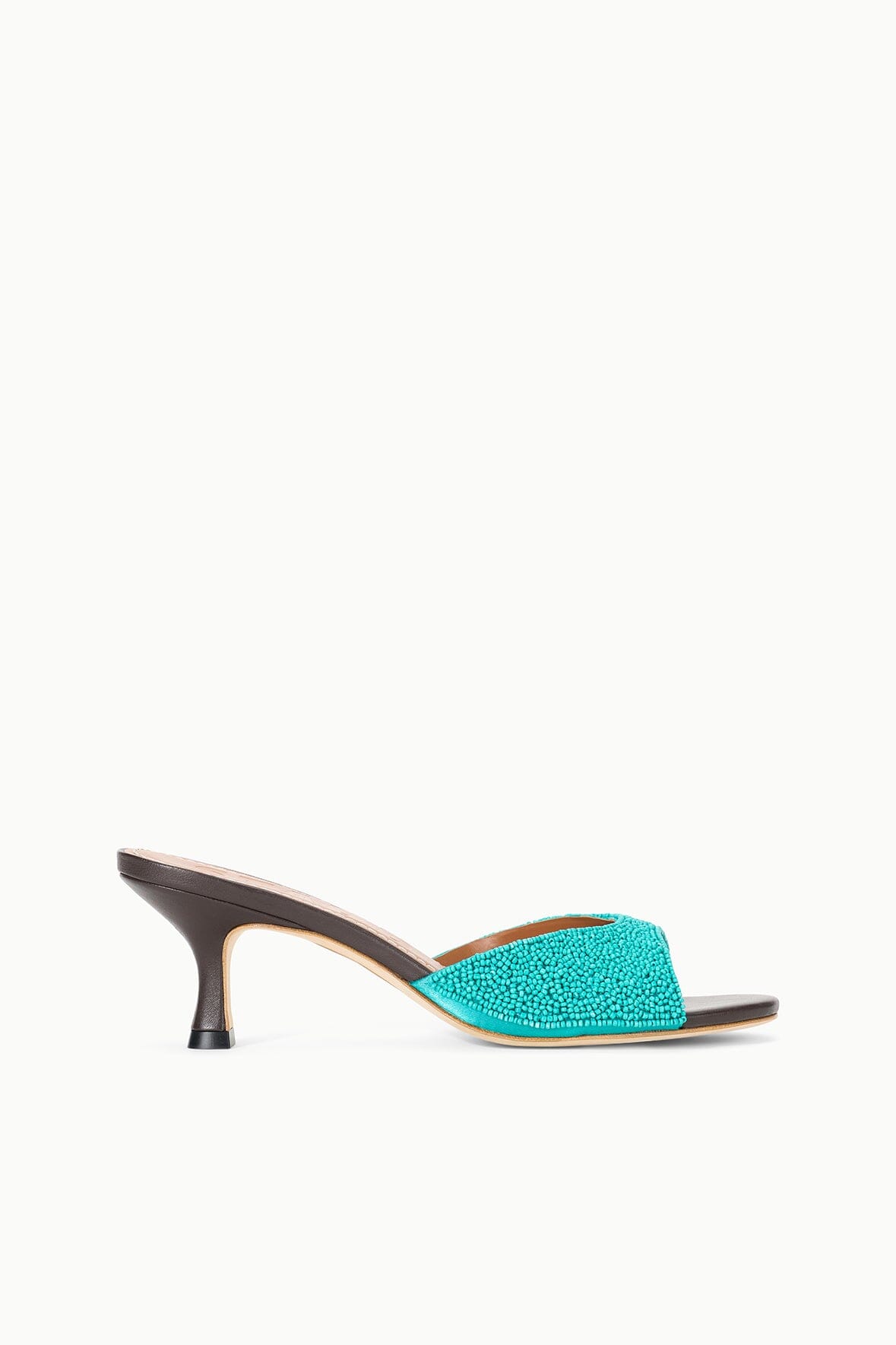 Brigitte Teal Beaded Kitten Heel Mule Sandals