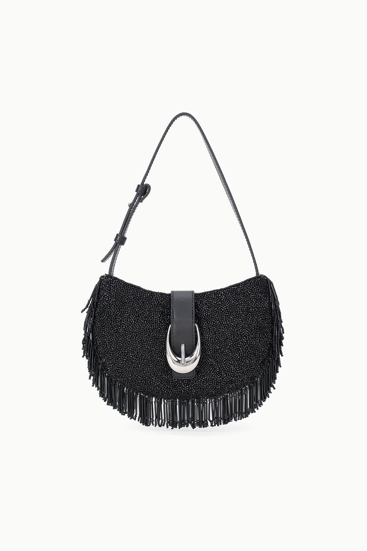 Alana Black Fringe Beaded Shoulder Bag with Moon Buckle