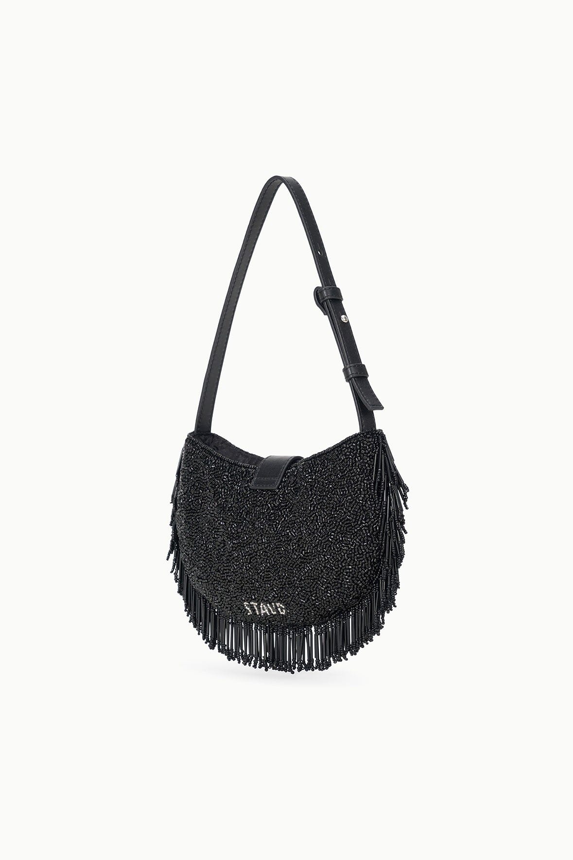 Alana Black Fringe Beaded Shoulder Bag with Moon Buckle