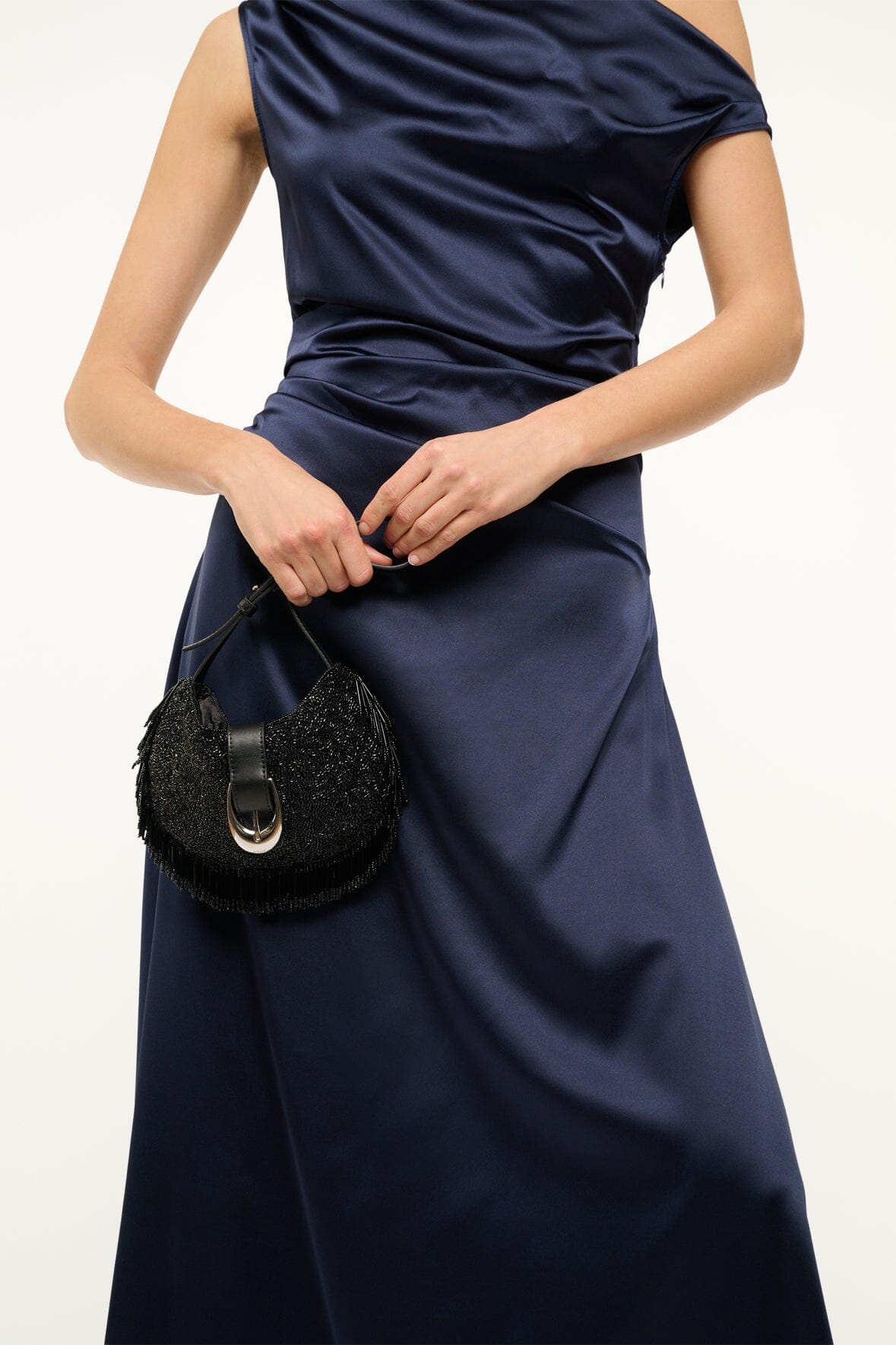Alana Black Fringe Beaded Shoulder Bag with Moon Buckle