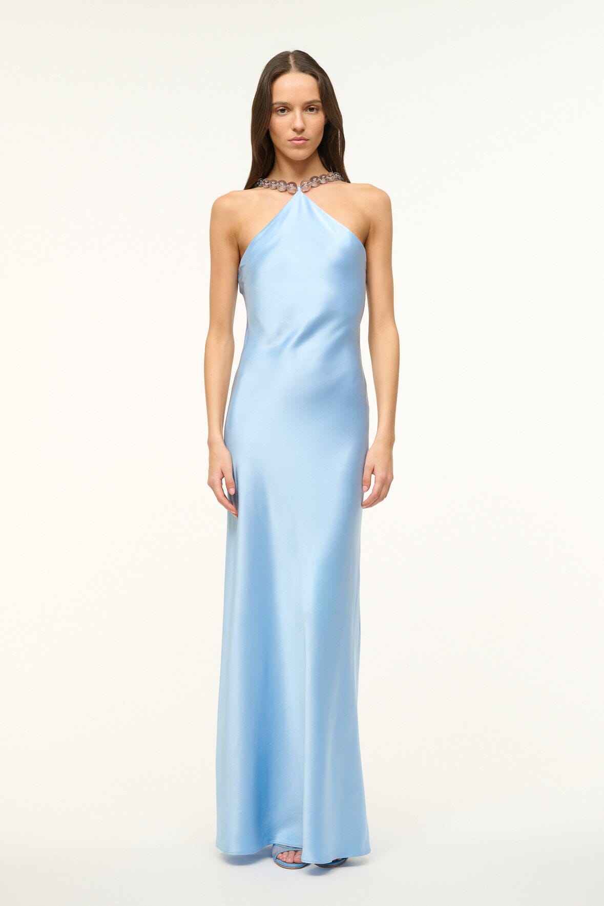 Azure Satin Halter Neck Slip Dress - Cadence Floor Length Dress