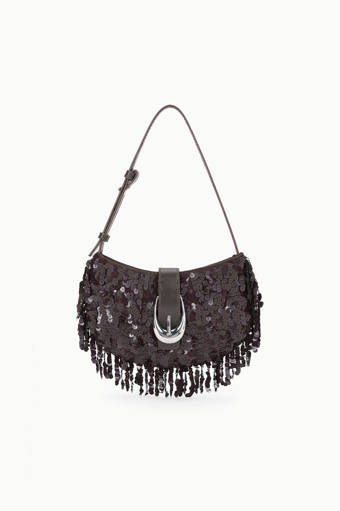 Alana Beaded Fringe Shoulder Bag with Moon Buckle – Espresso