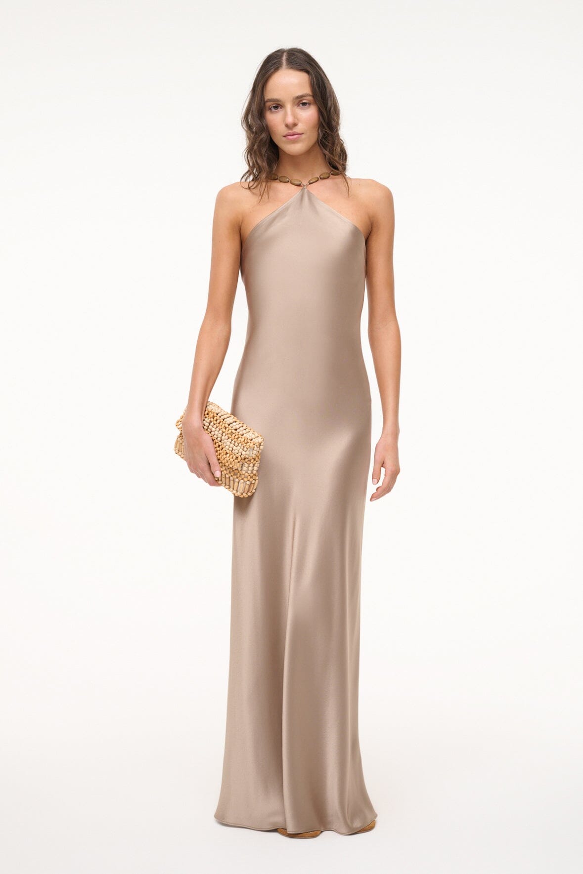 Beaded Halter Satin Evening Dress - Cadence by Dune