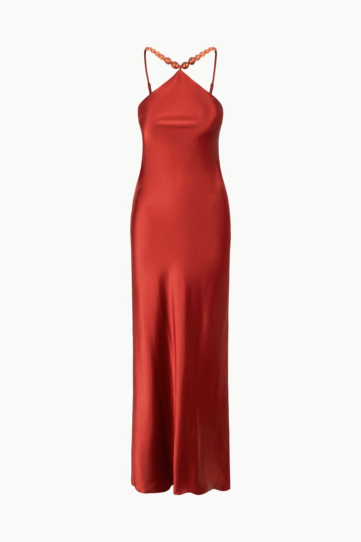 Rust Satin Halter Neck Slip Dress - Cadence Floor Length