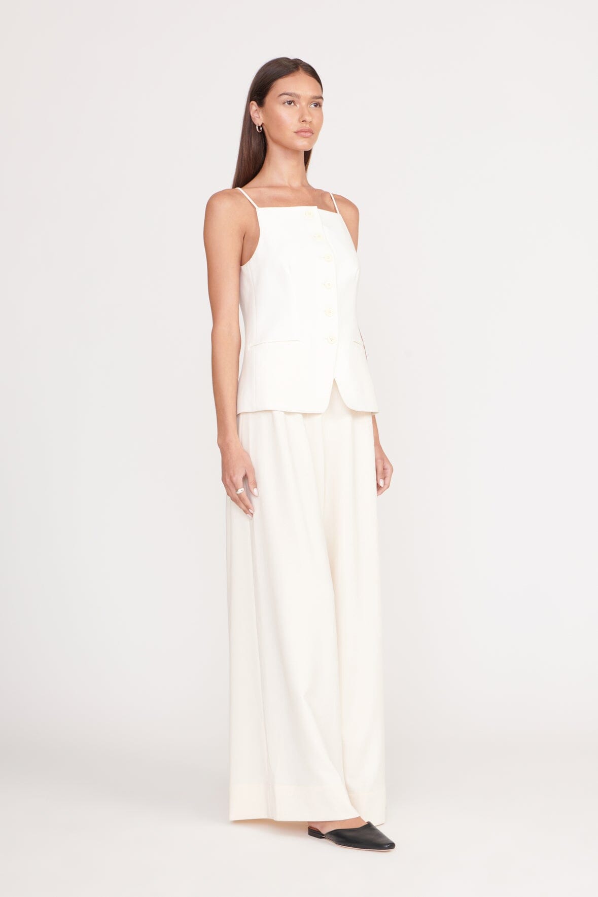 Caleb High Waist Wide Leg Pants in Ecru