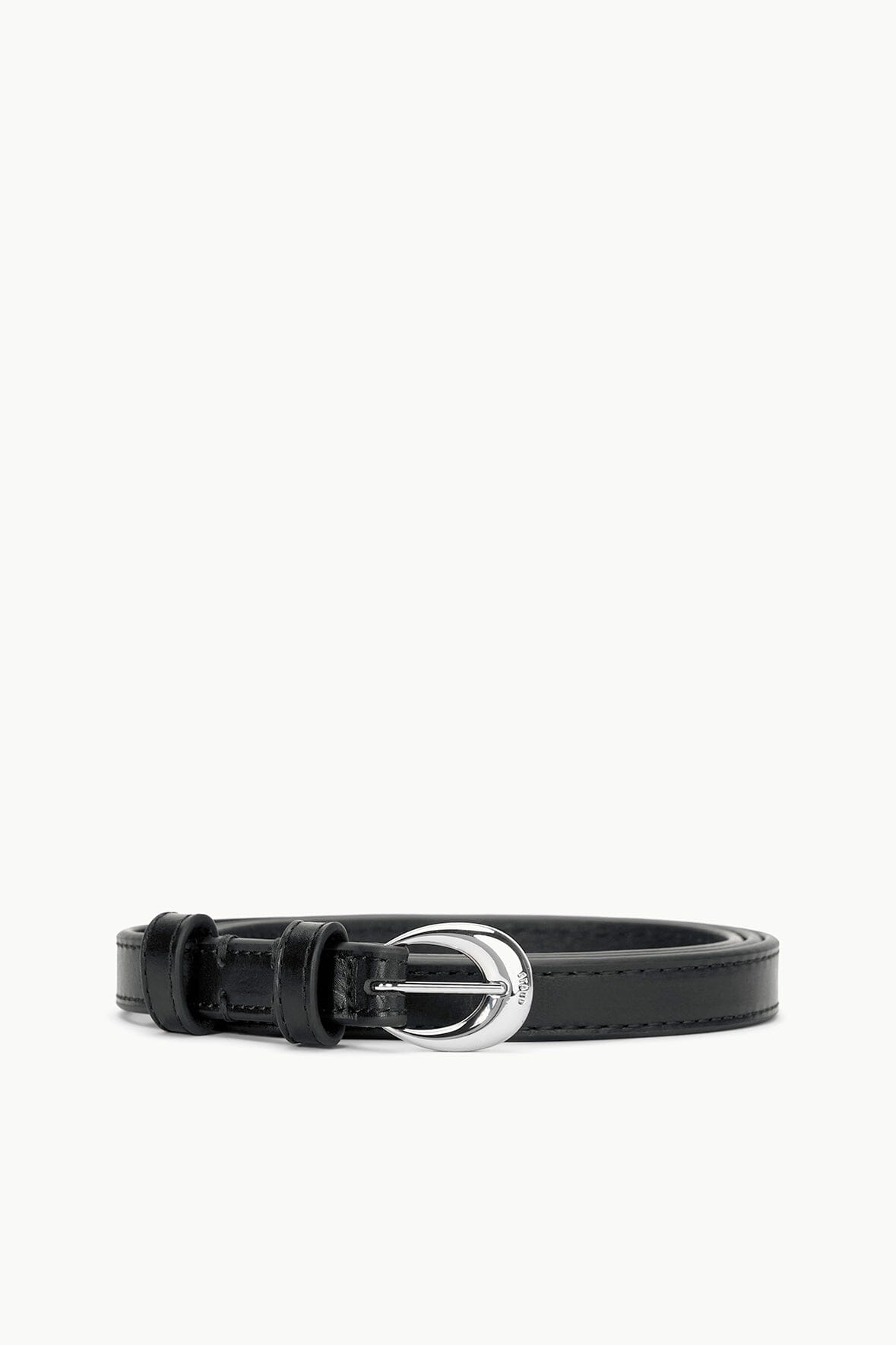 Slim Leather Belt with Moon Buckle - Black & Silver
