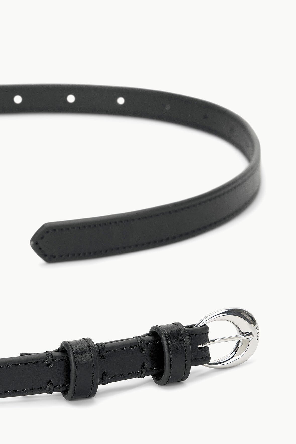 Slim Leather Belt with Moon Buckle - Black & Silver
