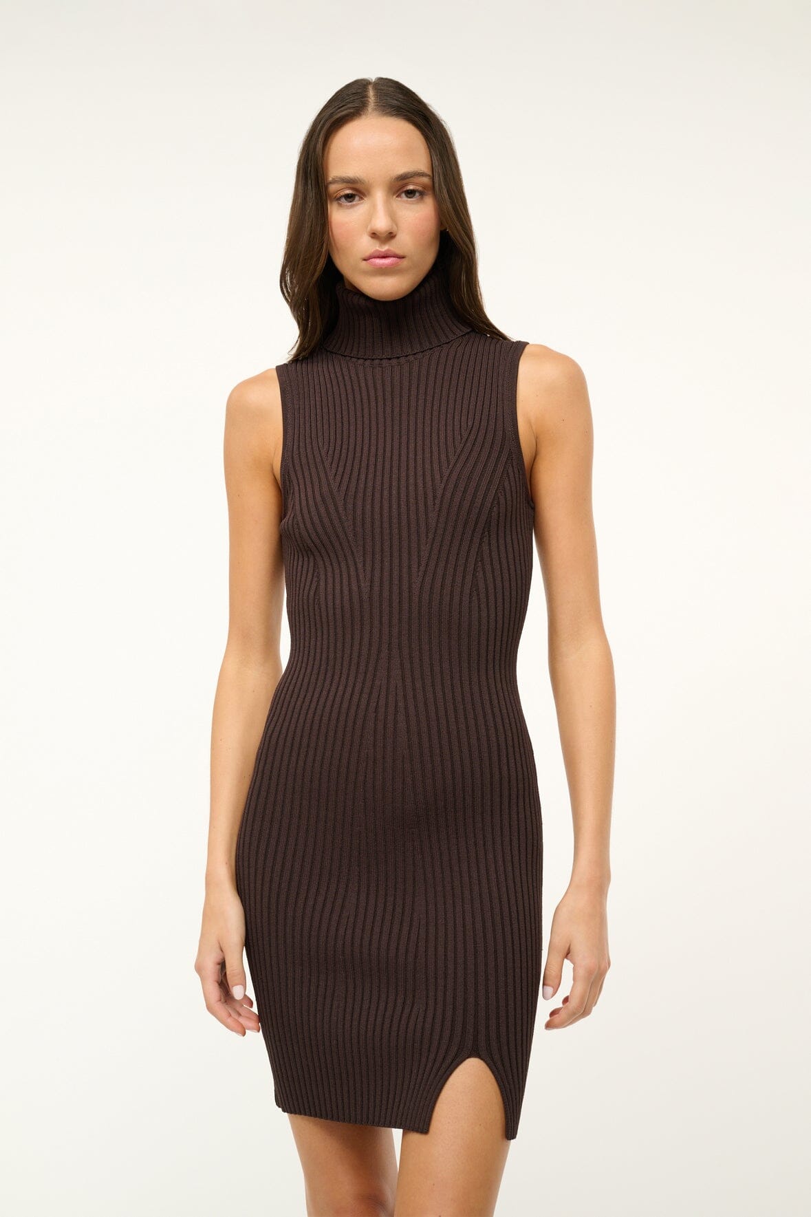 Callum Ribbed Knit Turtleneck Sweater Dress with Side Slit