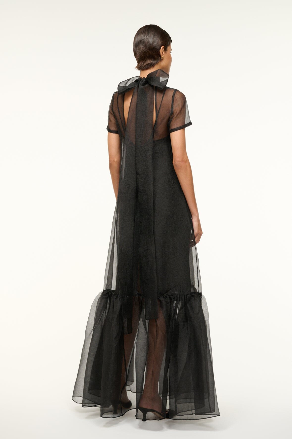 Black Calluna Organza Dress with High Neck & Ruffle Hem