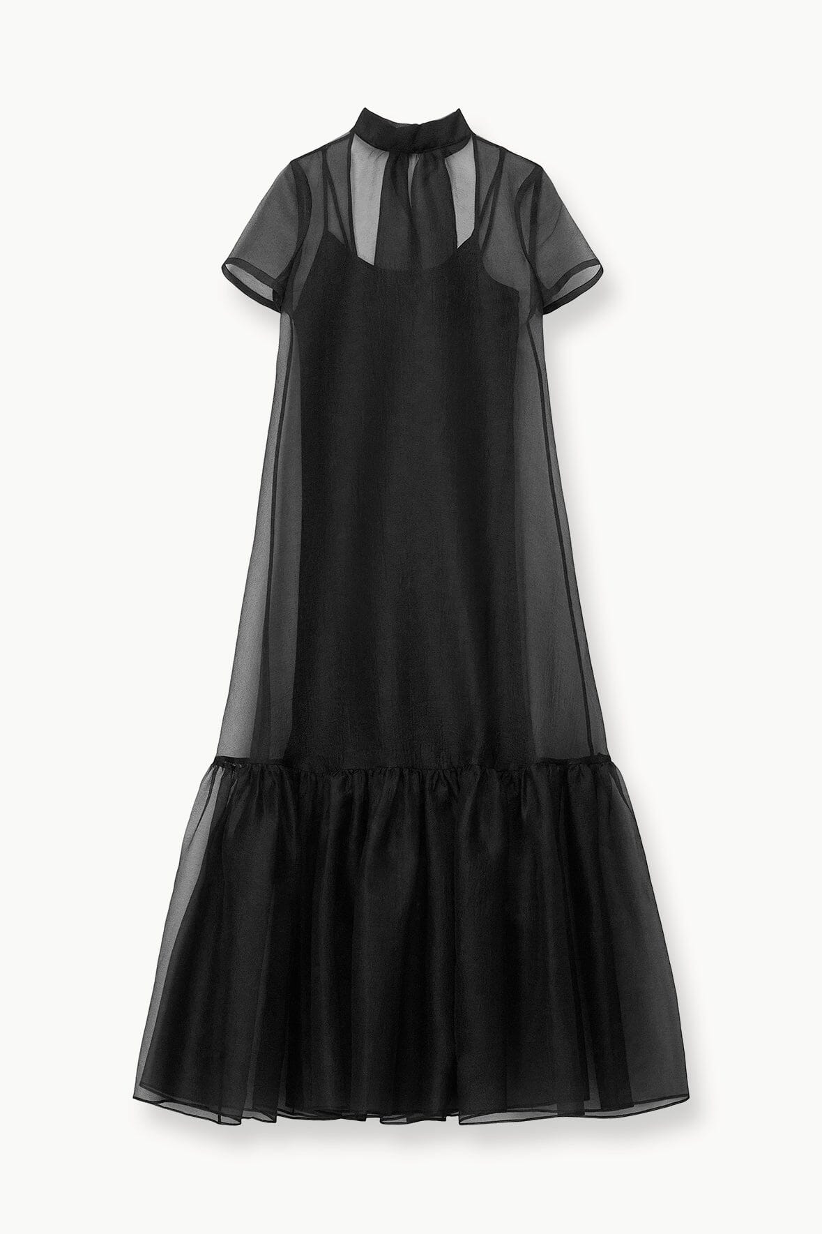 Black Calluna Organza Dress with High Neck & Ruffle Hem