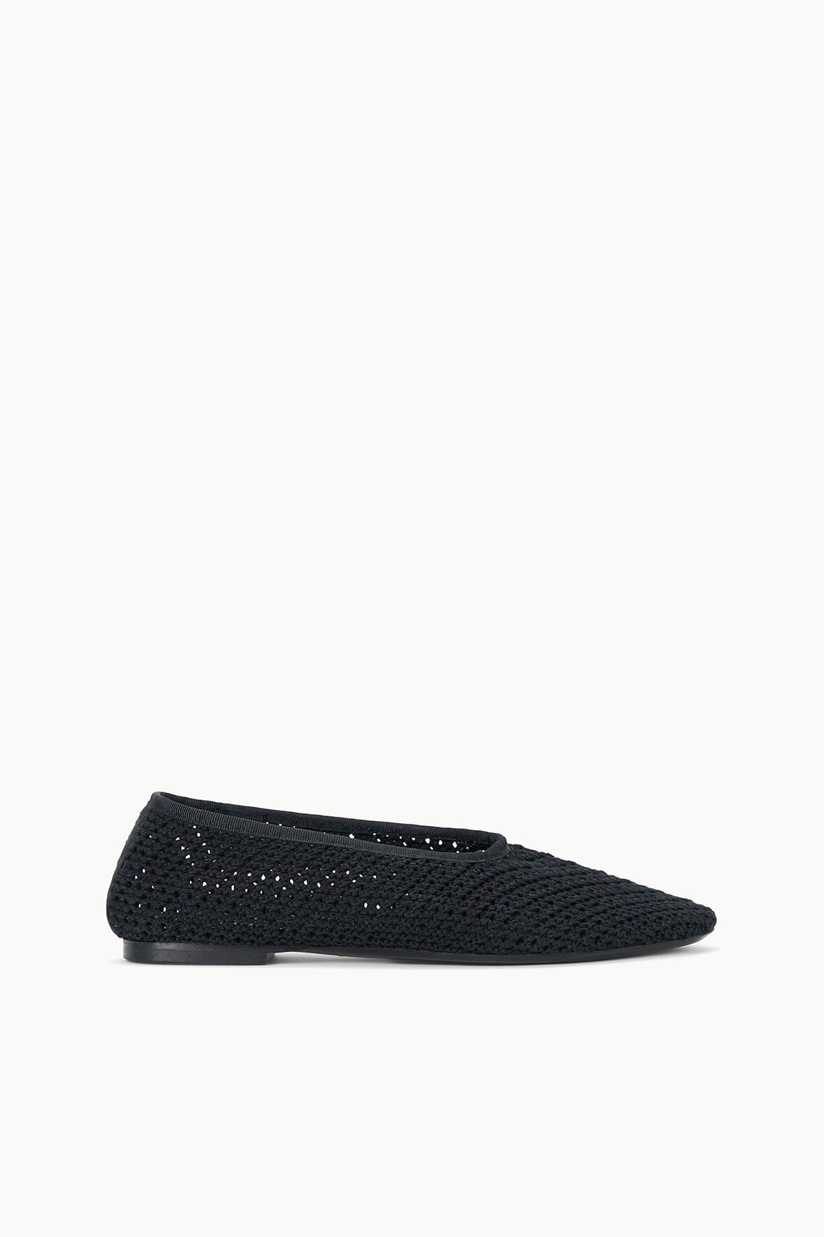Alba Crochet Ballet Flats - Black Cotton Slip-On Shoes
