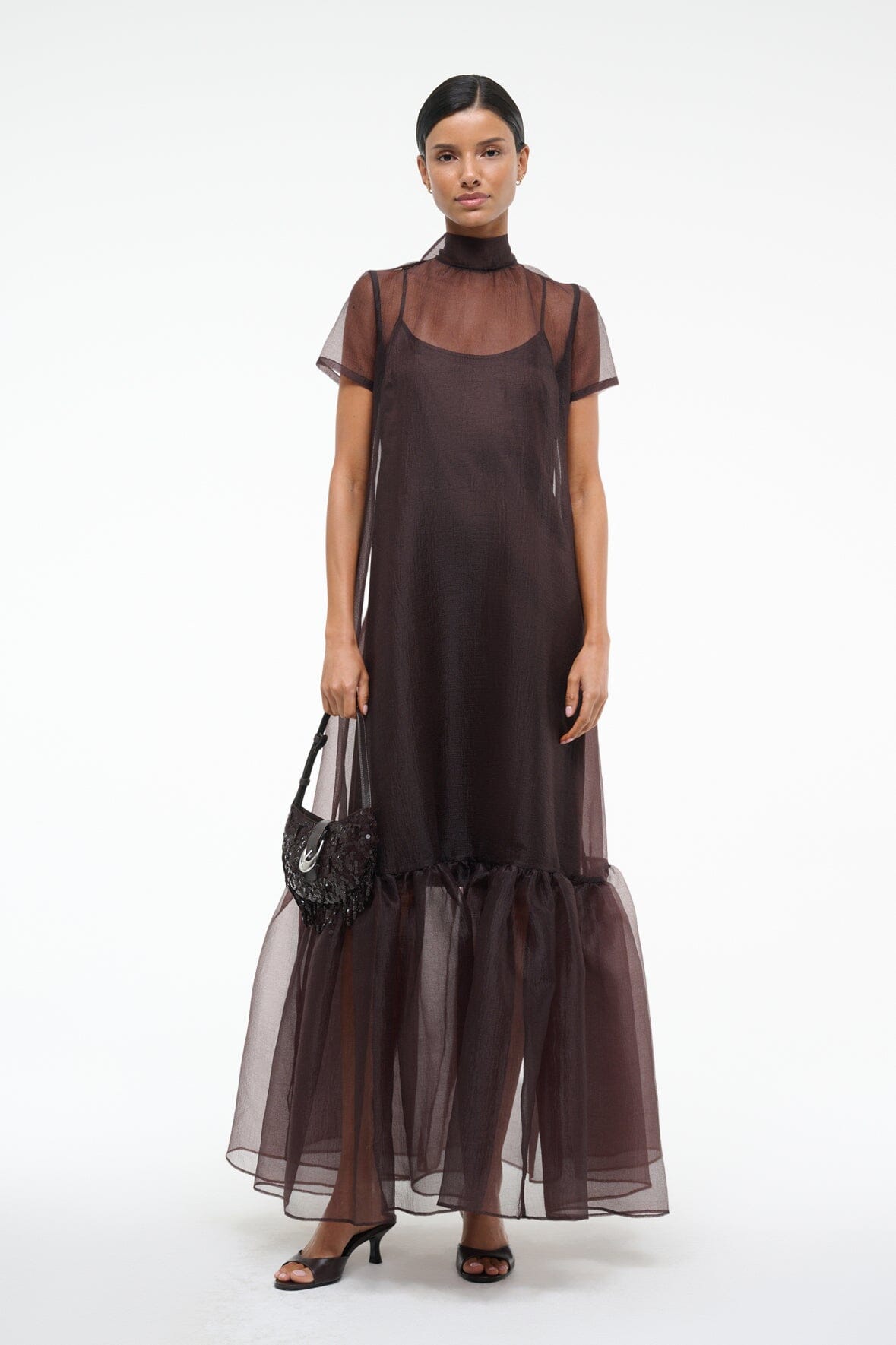 Calluna Earth Organza Gown Dress with Tiered Ruffle Hem
