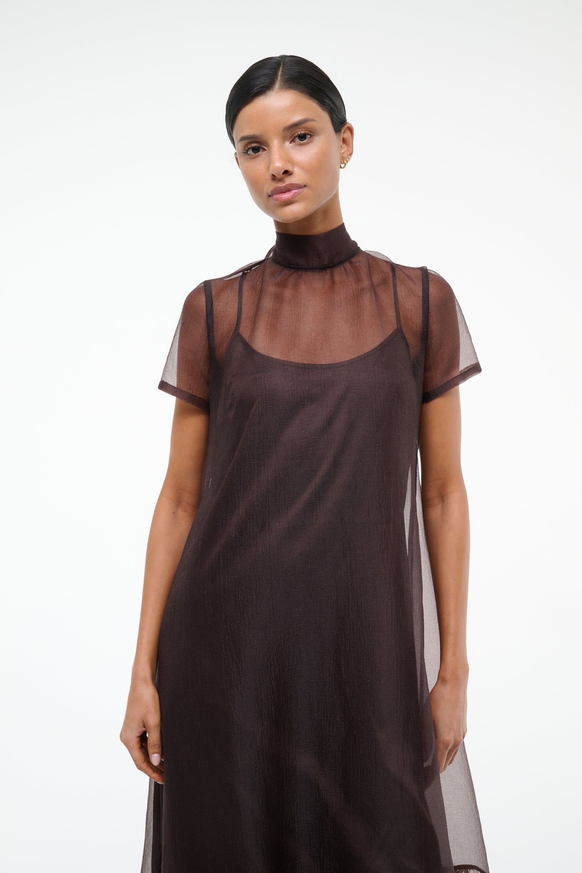 Calluna Earth Organza Gown Dress with Tiered Ruffle Hem