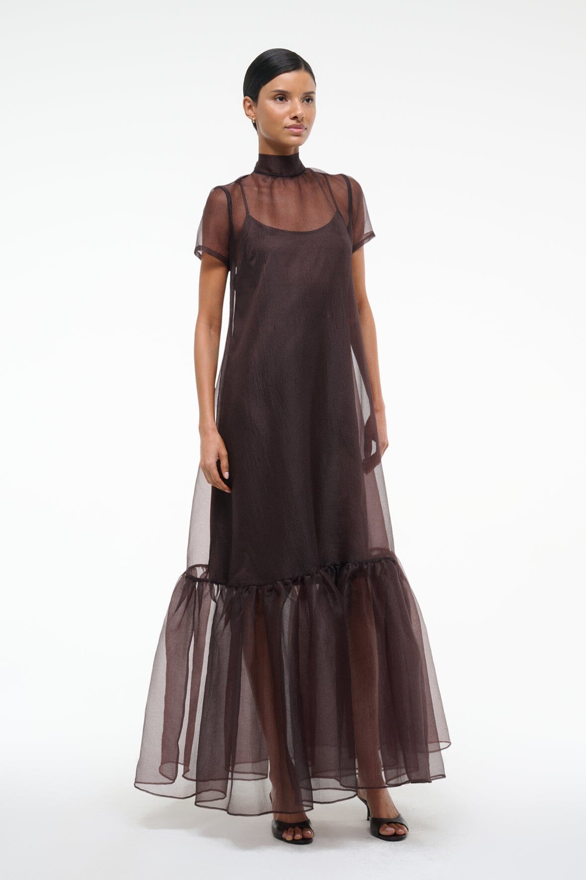 Calluna Earth Organza Gown Dress with Tiered Ruffle Hem